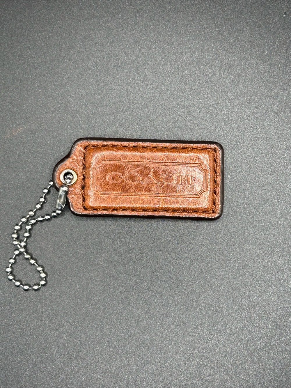 Coach Brown Leather Hang Tag with Ball Chain